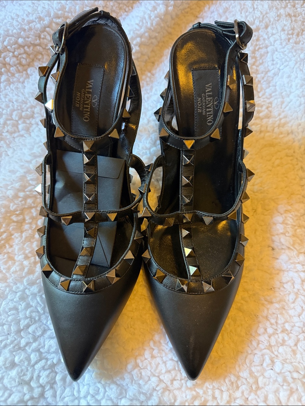 Valentino Garavani Black Pyramid-Stud Pointed Slingbacks